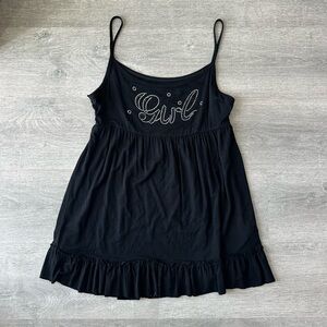 Y2K Babydoll Black Rhinestone 'girl' Spaghetti Tank Top